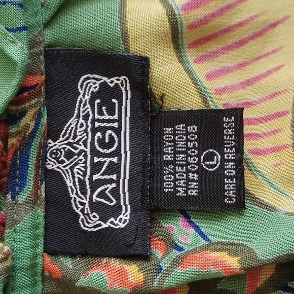 Angie Green Floral Boho Bell Sleeve Top ** SZ L - Picture 2 of 8